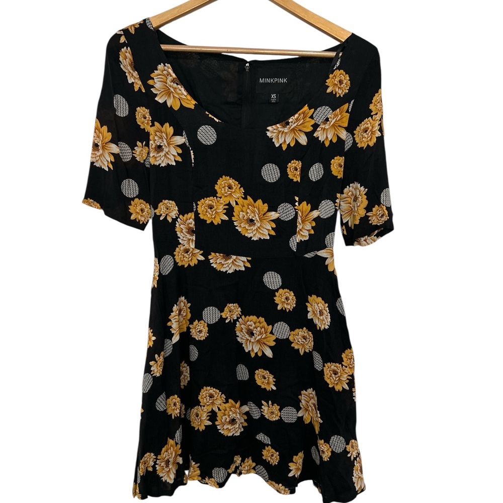 Minkpink Size XS Black and Yellow Floral Dress